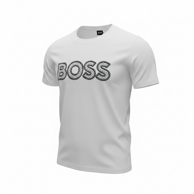HUGO BOSS White Textured Logo T-Shirt 🤍🖤 Premium Statement Edition