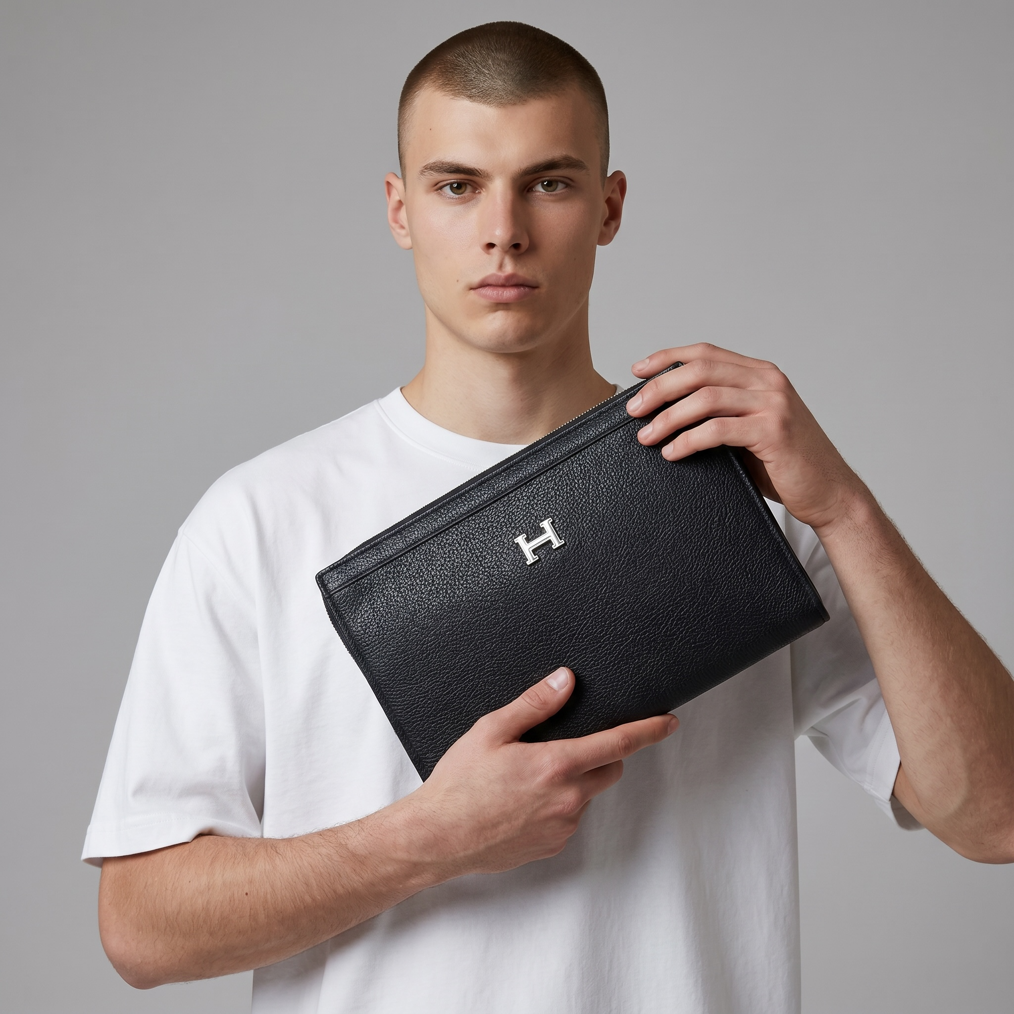Hermès Black Grain Leather H Logo Clutch 🖤✨💼🔥