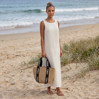 👜 Chloé Woody Raffia Tote Bag – Natural & Black Summer Edition 🌿✨