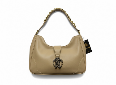 ROBERTO CAVALLI RC Monogram Shoulder Bag – Beige 🤍✨ | Elegant Everyday Luxury