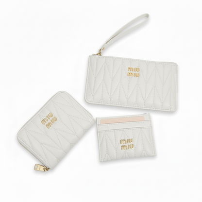 🤍 Miu Miu White Quilted Leather Wallet & Card Holder Set ✨