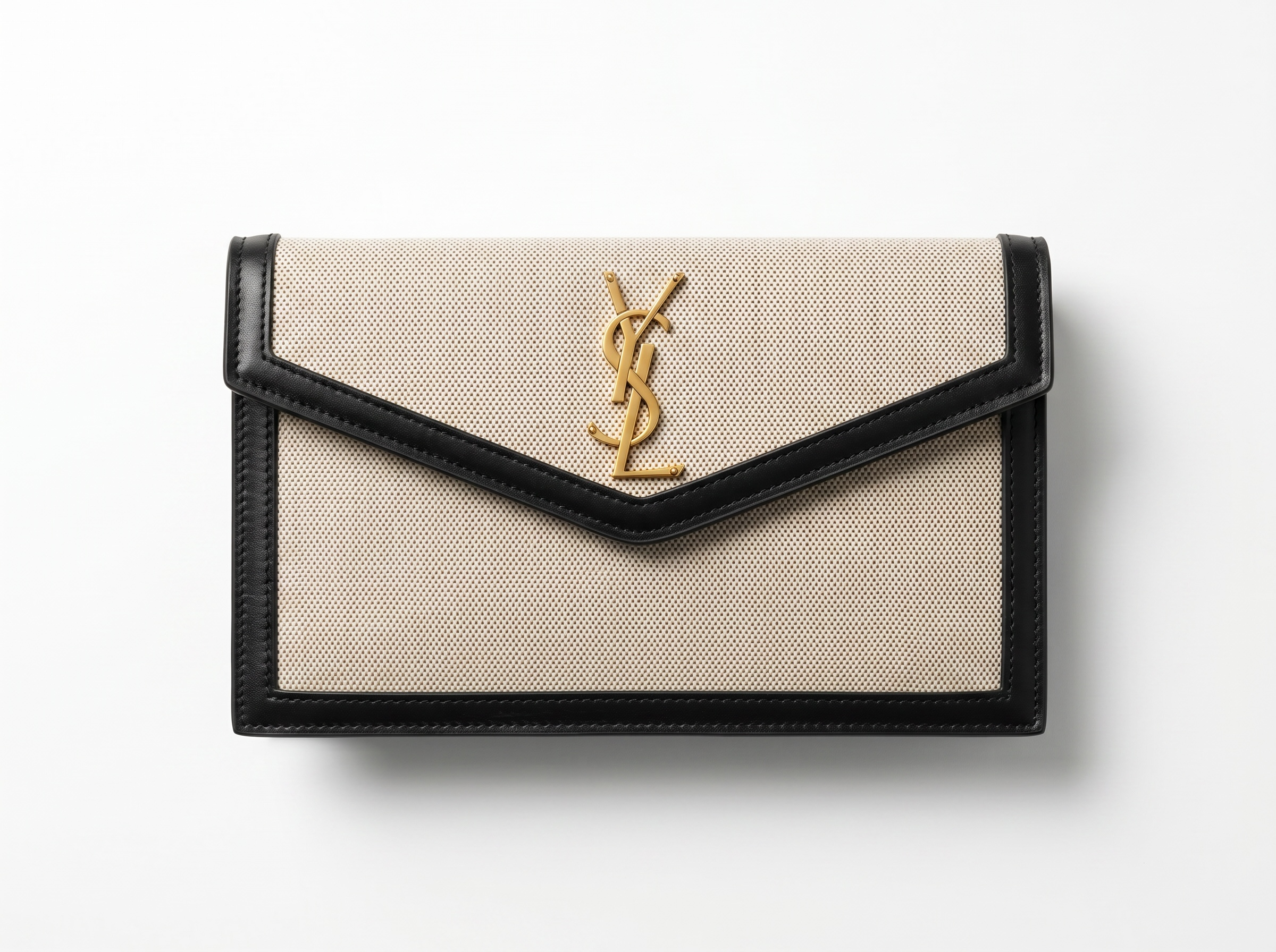 Saint Laurent Beige Canvas Envelope Clutch with Black Trim 🤍🖤✨👛🔥