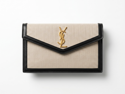Saint Laurent Beige Canvas Envelope Clutch with Black Trim 🤍🖤✨👛🔥
