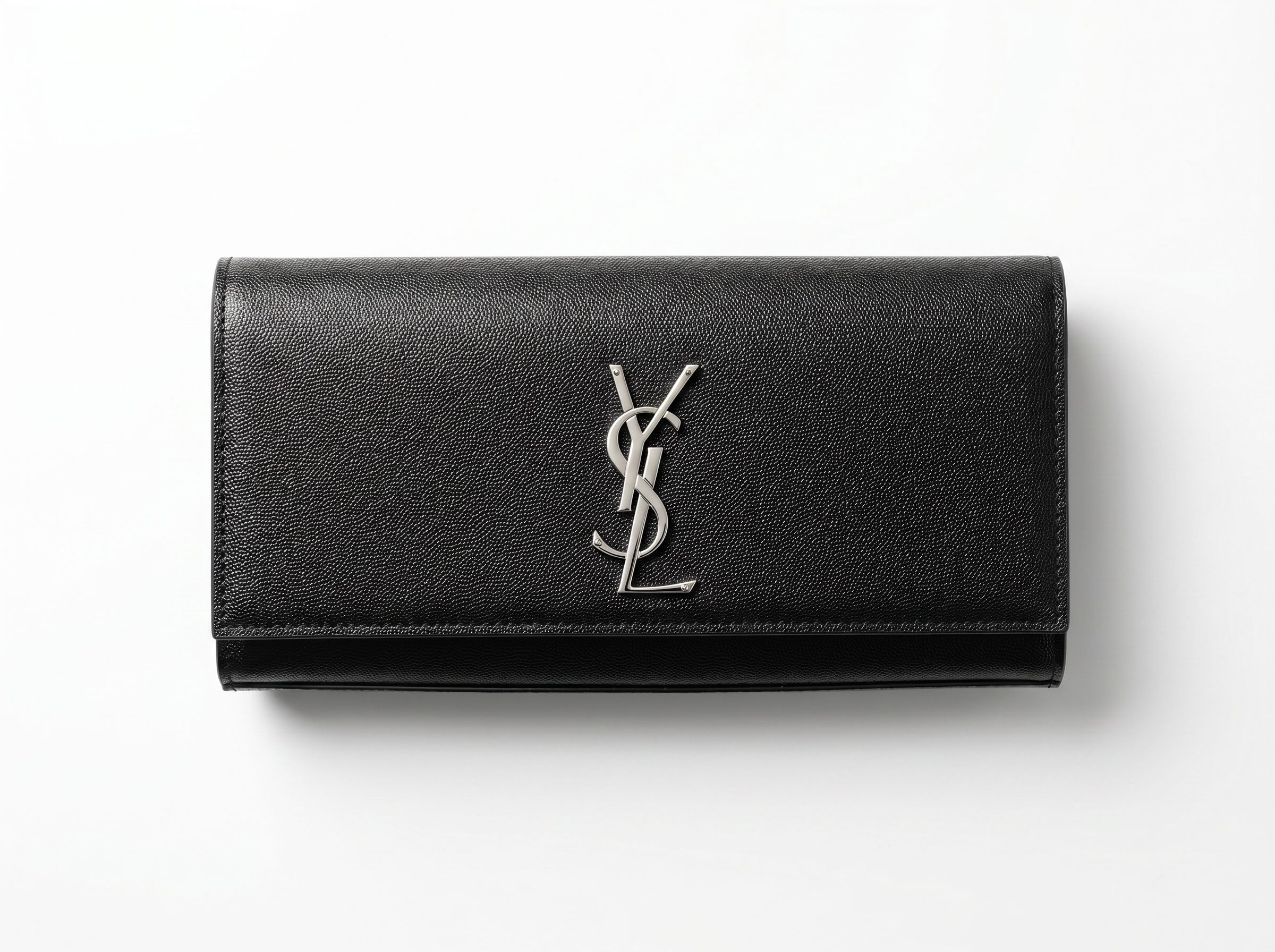 Saint Laurent Black Grain Leather Silver YSL Clutch 🖤✨🩶👛🔥