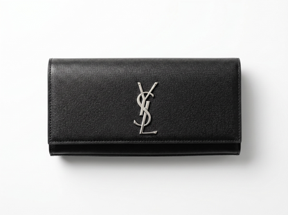 Saint Laurent Black Grain Leather Silver YSL Clutch 🖤✨🩶👛🔥