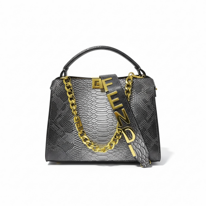 Fendi Snake-Embossed Black Handbag 🖤✨ | Luxury Chain Statement Bag
