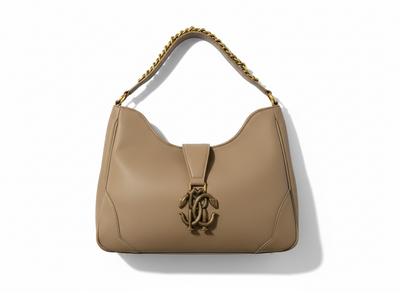 ROBERTO CAVALLI RC Monogram Shoulder Bag – Café Brown ☕✨ | Timeless Luxury Statement