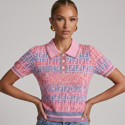 💖 Fendi Pastel FF Monogram Knit Polo Top