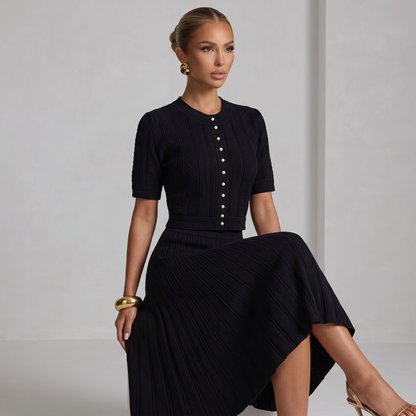 Sandro Black Knit Two-Piece Skirt Set with Pearl Buttons 🖤✨