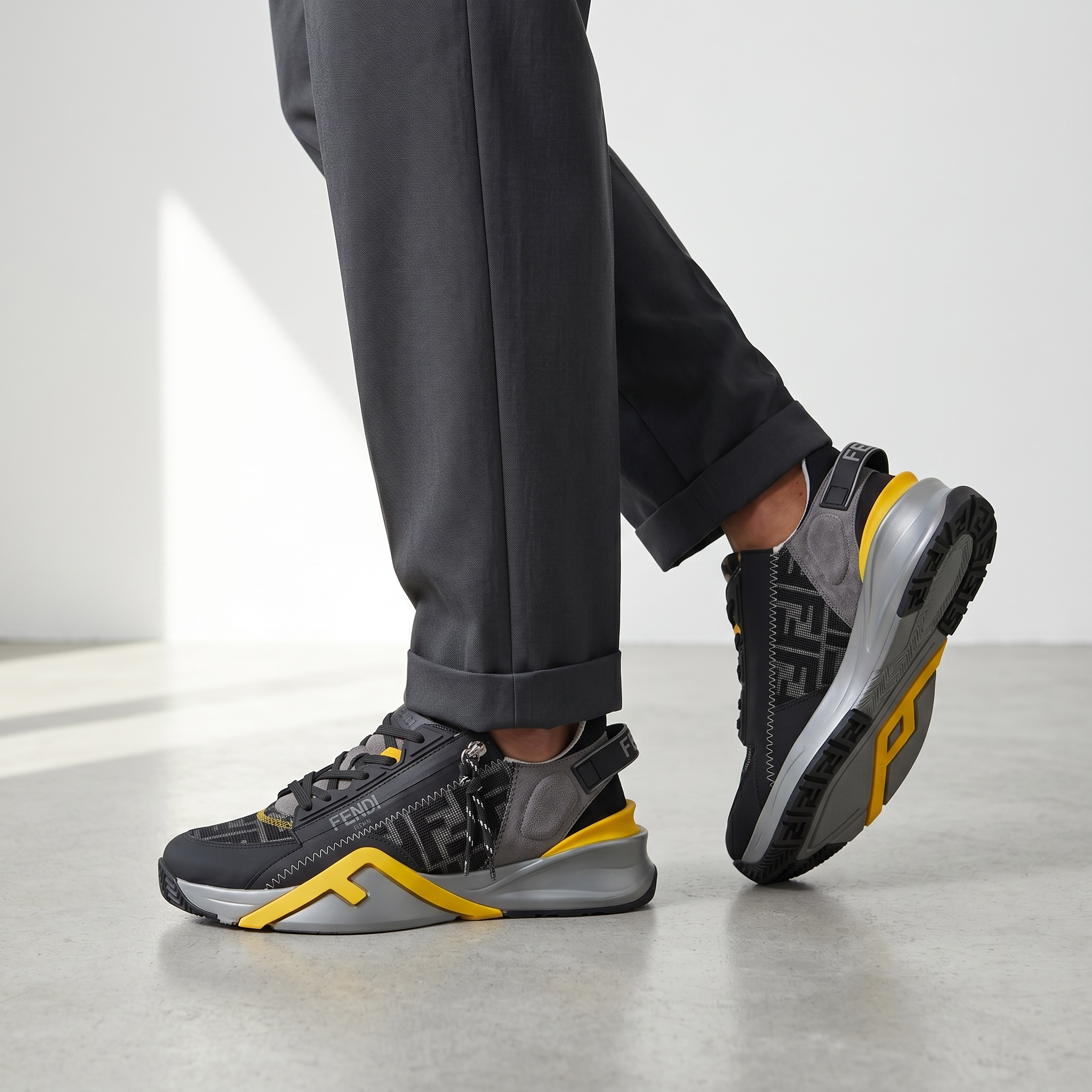 Fendi Flow Sneakers – Black & Yellow Luxury Runner ⚫🟡