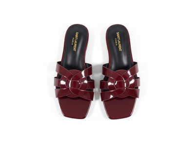 SAINT LAURENT Interlaced Patent Slides 🖤✨ | Glossy Statement Flats