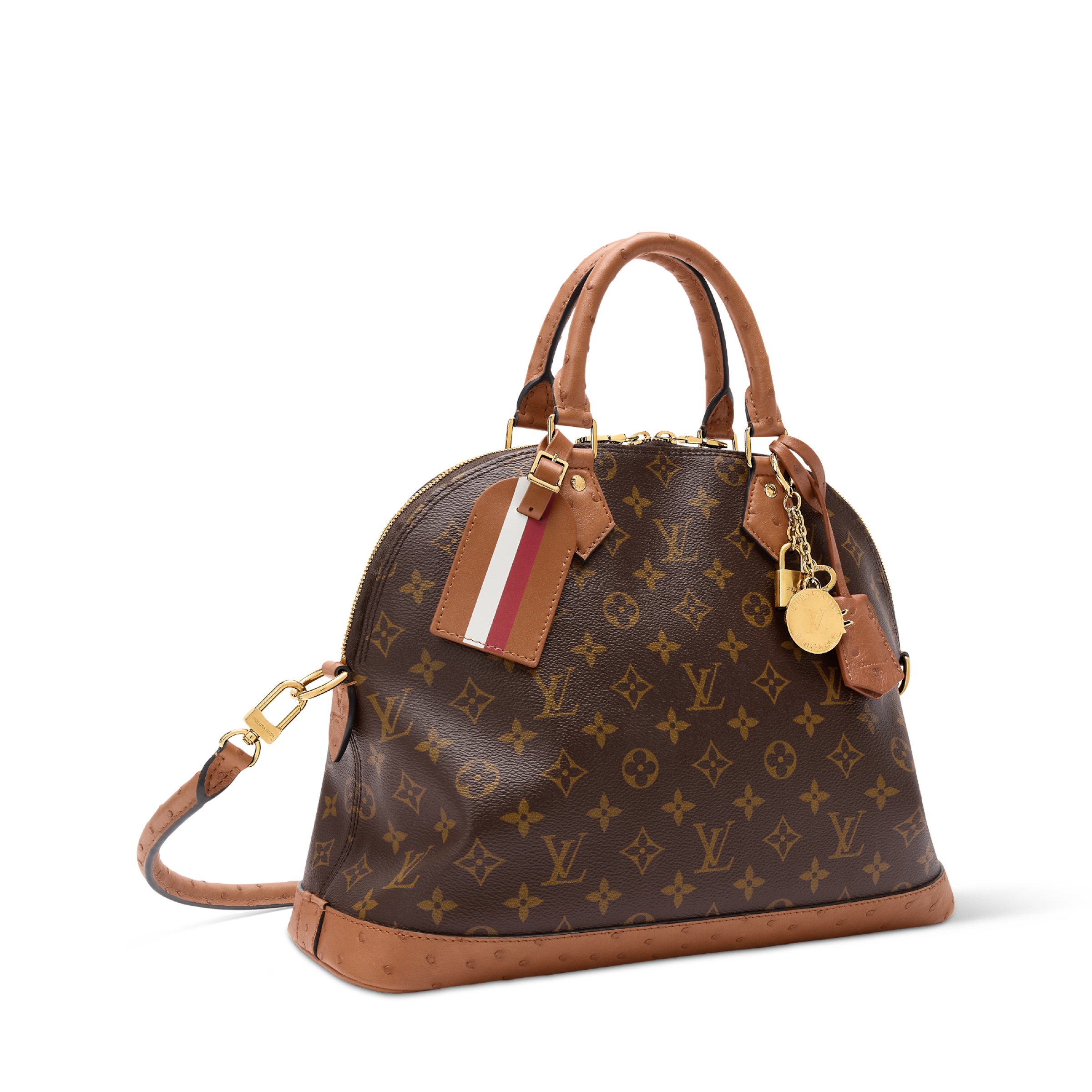 Louis Vuitton Alma Monogram Handbag – Classic Elegance with Ostrich Leather Accents