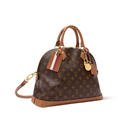 Louis Vuitton Alma Monogram Handbag – Classic Elegance with Ostrich Leather Accents