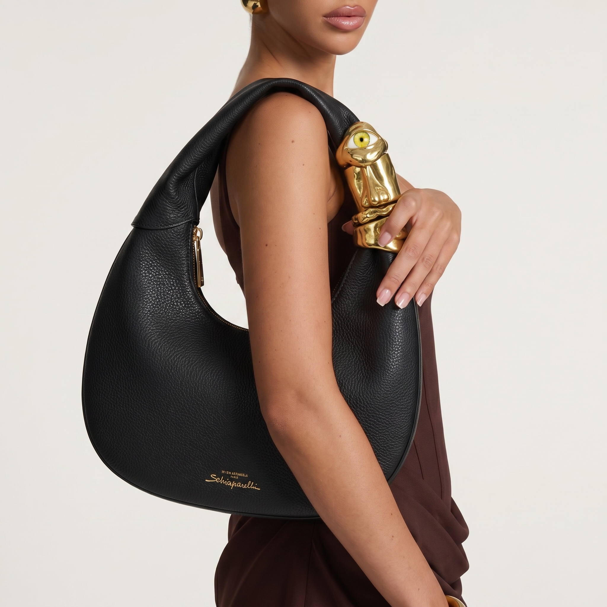 Schiaparelli Sculpted Gold Handle Hobo – Black & Gold ✨🖤