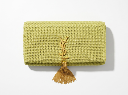 ✨ Saint Laurent Kate Raffia Tassel Clutch – Natural Beige Luxury Edition 🤍