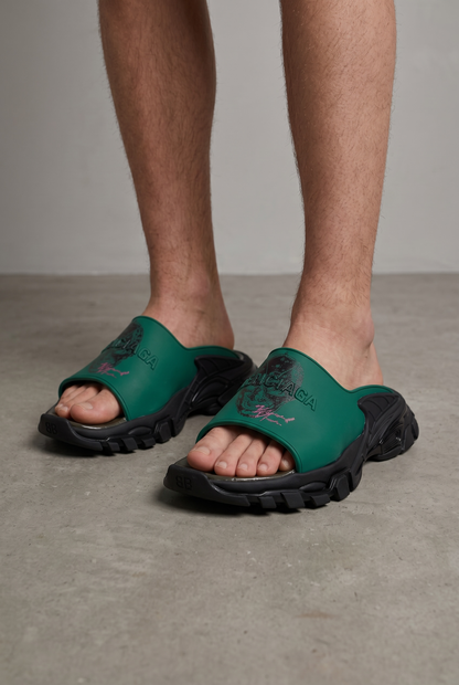 Balenciaga Graphic Slide Sandals – Green & Black Edition 💚🔥