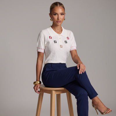 🤍 Fendi FF Knit Polo Top – White ( one size)