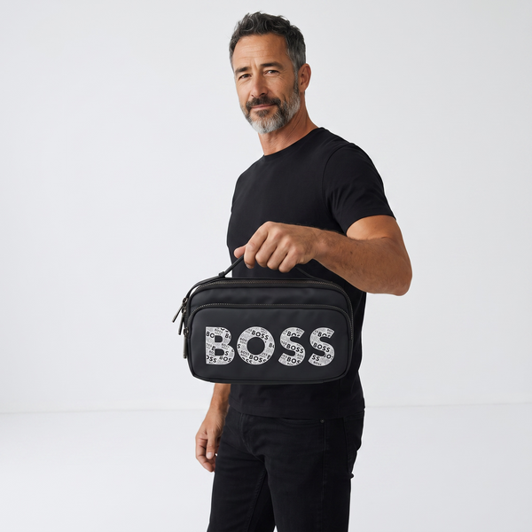 BOSS Graphic Logo Black Crossbody Bag – Bold & Compact Streetwear