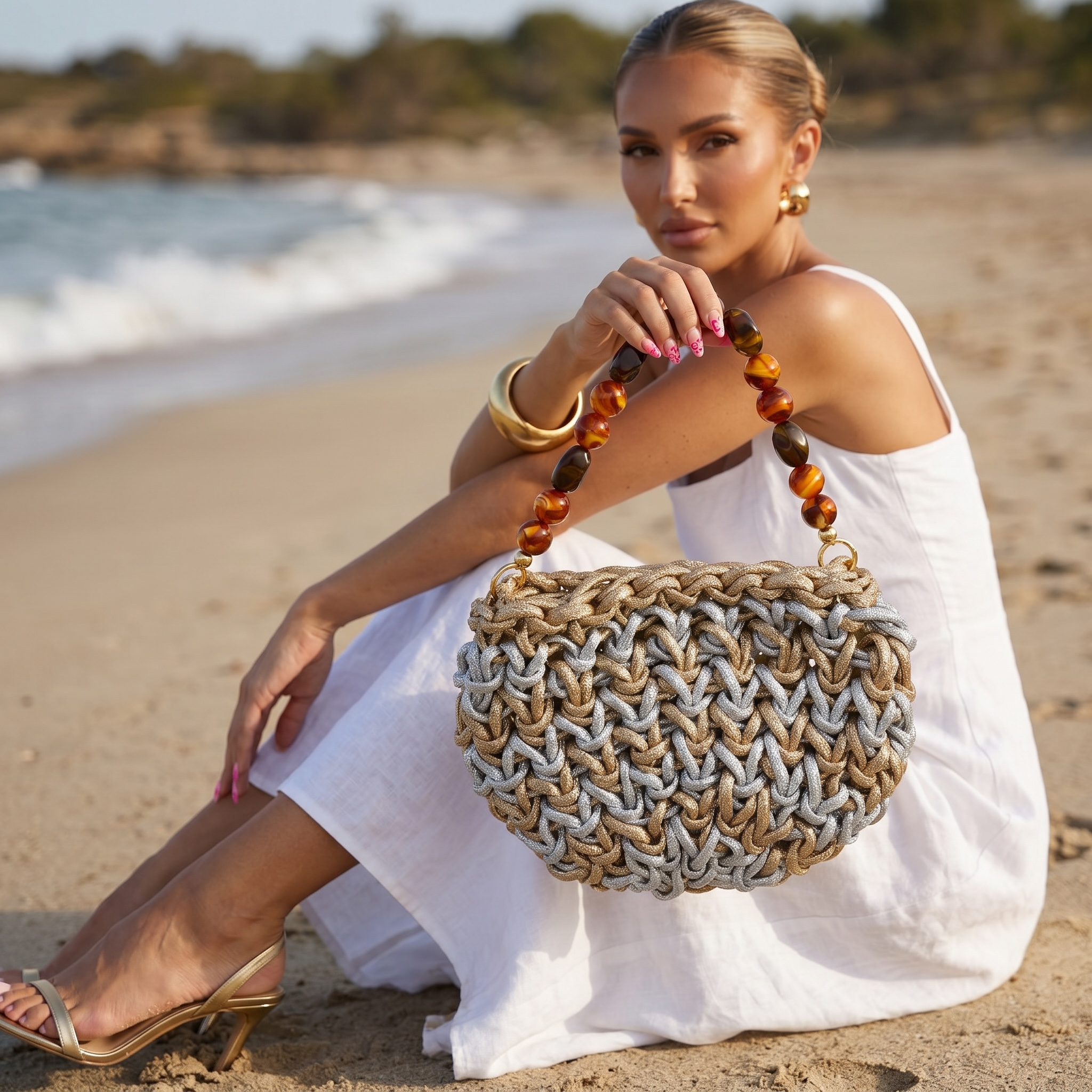 ✨ Luxury Handwoven Metallic Knot Bag ✨