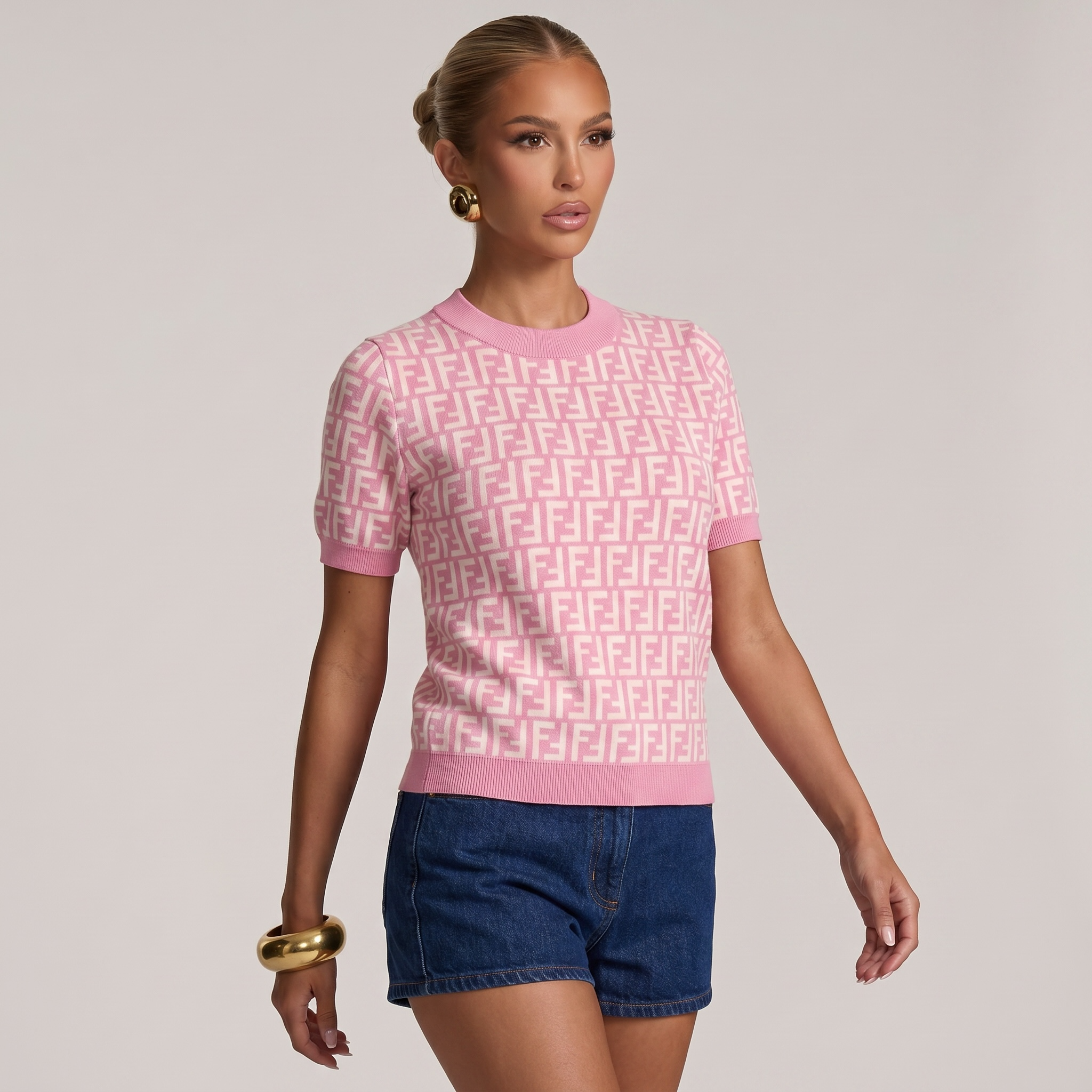 💖 Fendi FF Monogram Knit Top – Blush Pink Edition