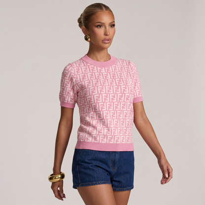 💖 Fendi FF Monogram Knit Top – Blush Pink Edition