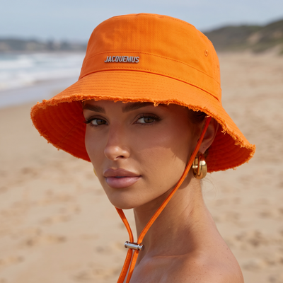 🔥 Jacquemus Burnt Orange Quilted Bucket Hat – Bold French Flair 🧡🇫🇷