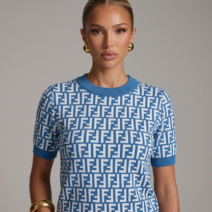💙 Fendi FF Monogram Knit Top – Sky Blue Edition