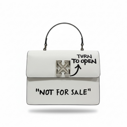 🤍 Off-White “Not For Sale” Arrow Lock Handbag – Graphic Statement Top Handle Bag