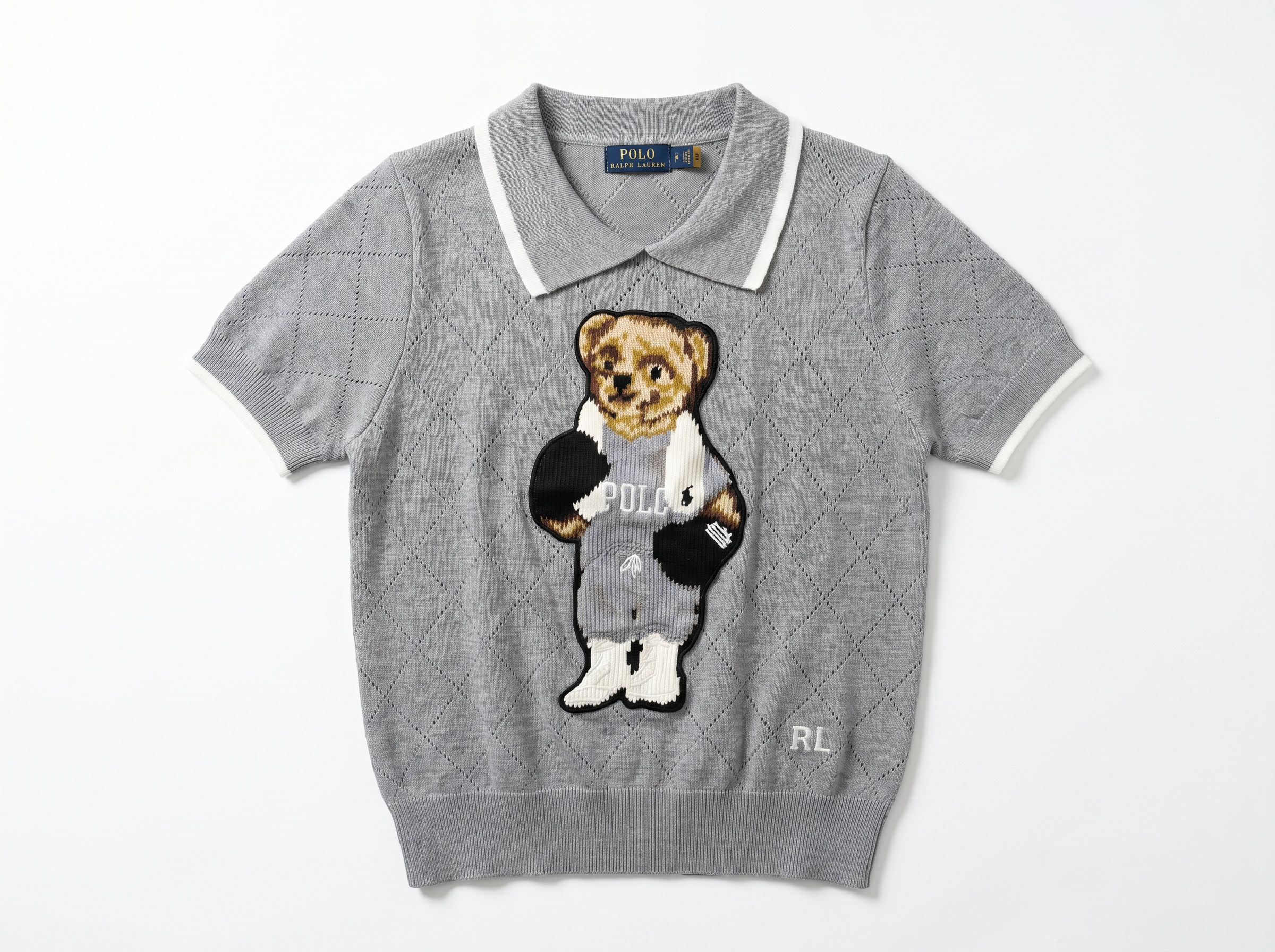 🧸 Polo Ralph Lauren Bear Knit Polo Sweater – Heather Grey Edition