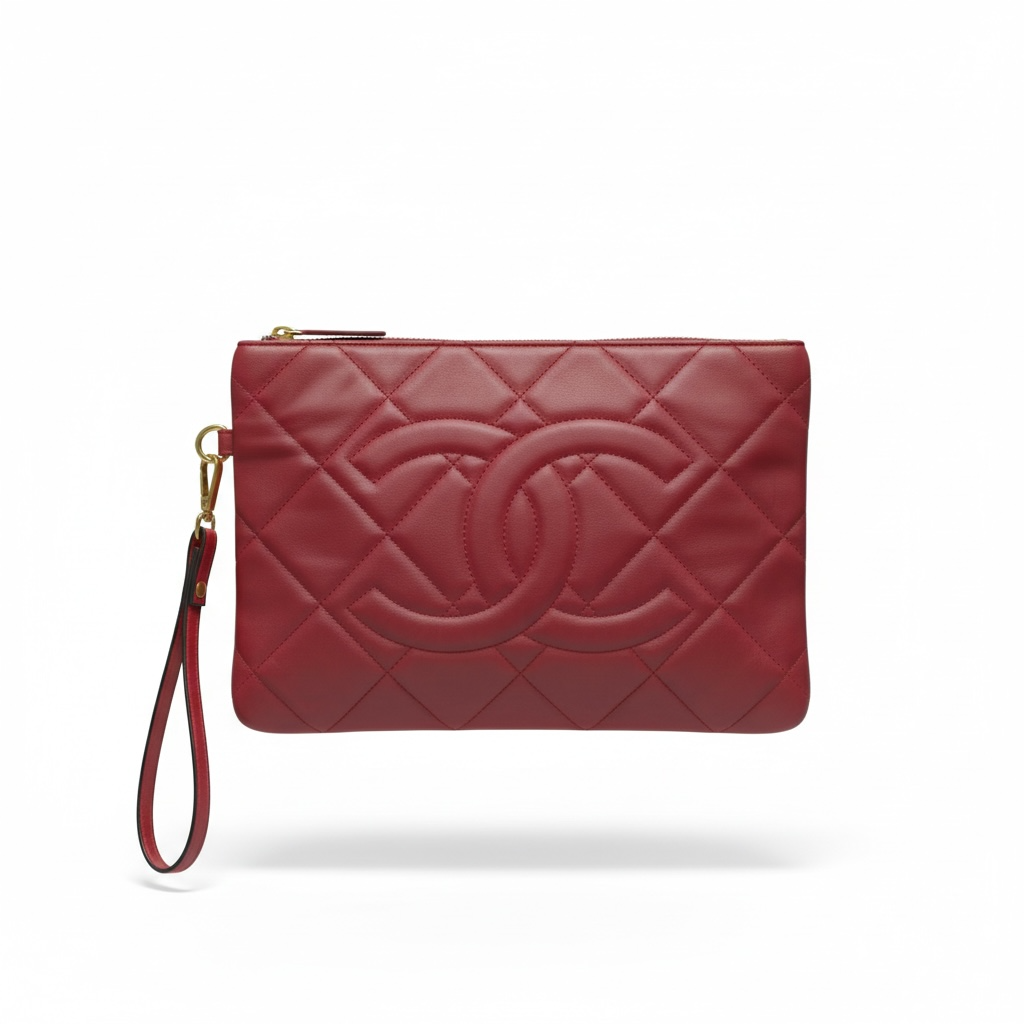 Chanel Oversized CC Quilted Wristlet – Bold Burgundy ❤️✨