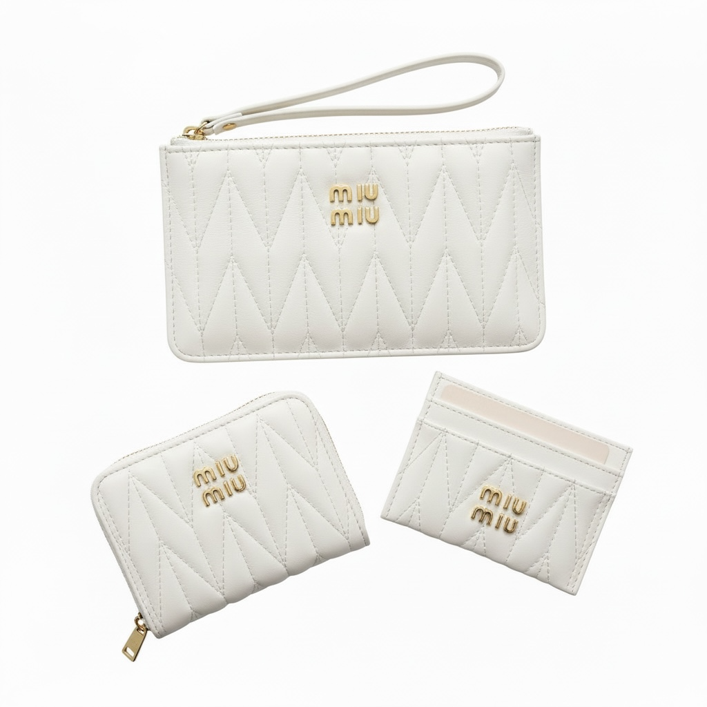🤍 Miu Miu White Quilted Leather Wallet & Card Holder Set ✨
