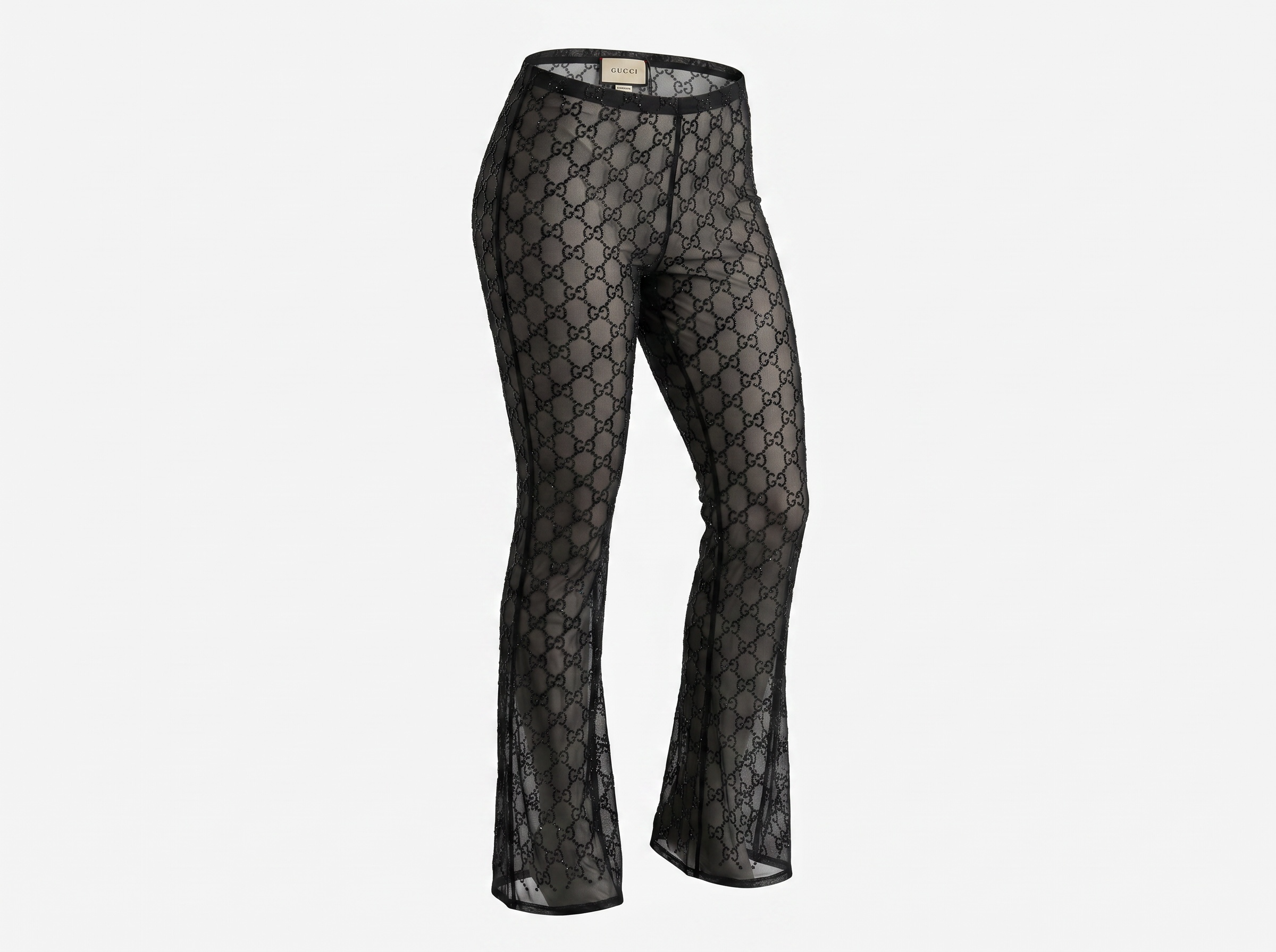 Gucci Black Sheer Crystal Logo Pants 🖤✨