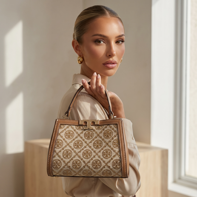 Tory Burch Monogram Canvas Mini Top Handle Bag – Beige Luxury Classic 🤎✨