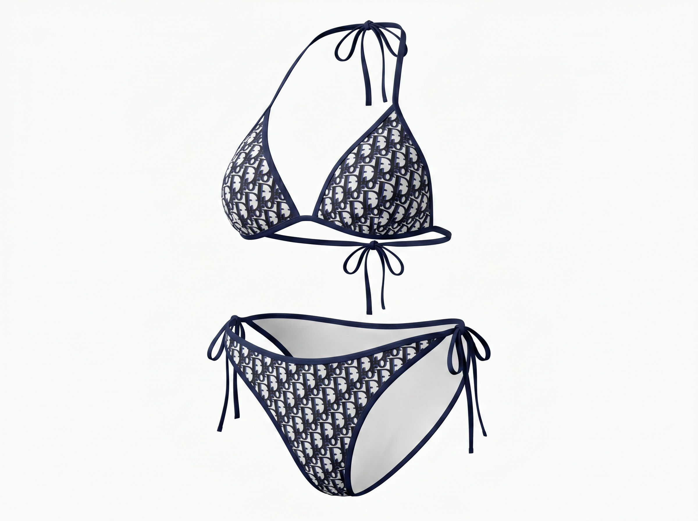 Christian Dior Oblique Triangle Bikini Set – Navy 💙🤍🌊