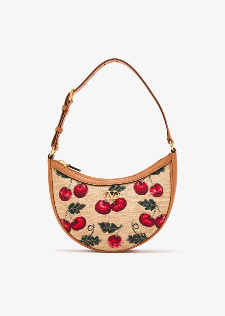 🍒 Valentino Cherry Embroidered Hobo Bag – Tan