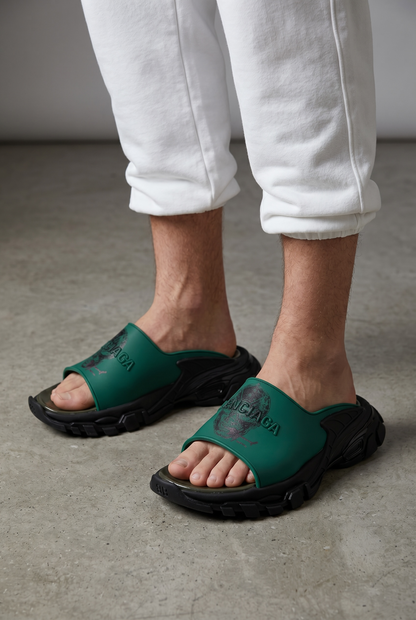 Balenciaga Graphic Slide Sandals – Green & Black Edition 💚🔥