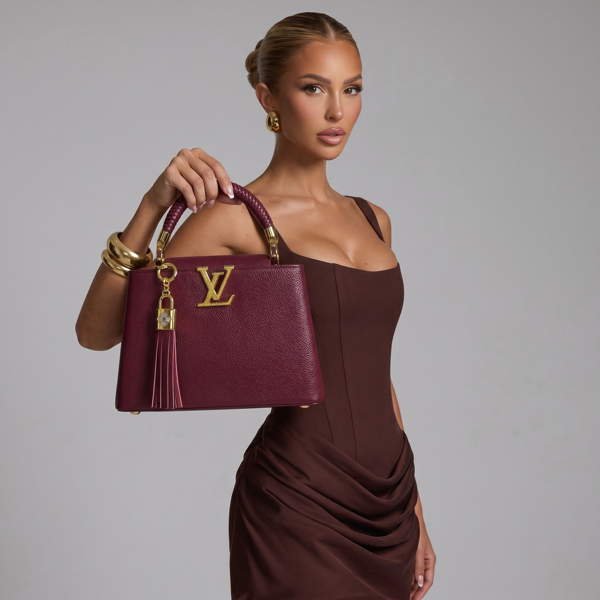 ✨ Louis Vuitton Capucines MM – Burgundy Leather Statement Handbag ❤️👜