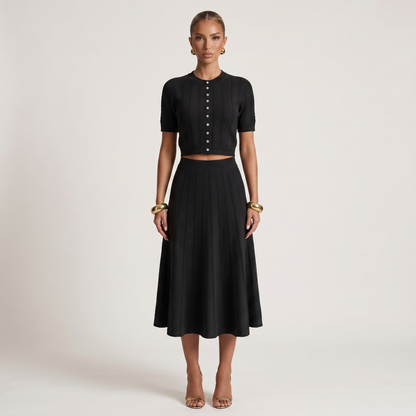 Sandro Black Knit Two-Piece Skirt Set with Pearl Buttons 🖤✨