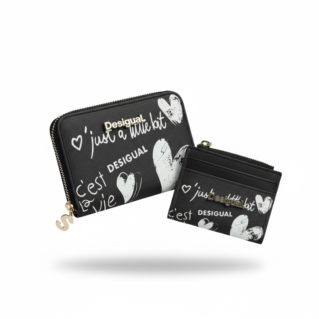 🖤 Desigual Love Script Wallet & Card Holder Set 🤍✨
