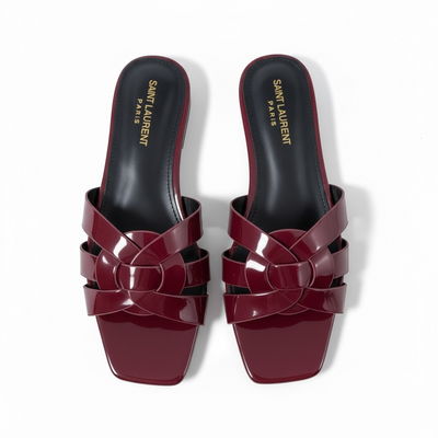 SAINT LAURENT Interlaced Patent Slides 🖤✨ | Glossy Statement Flats
