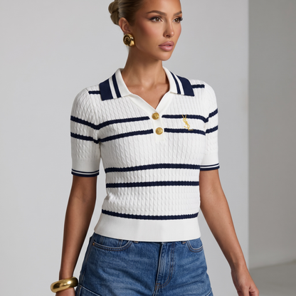 🤍 Saint Laurent Nautical Knit Polo Top
