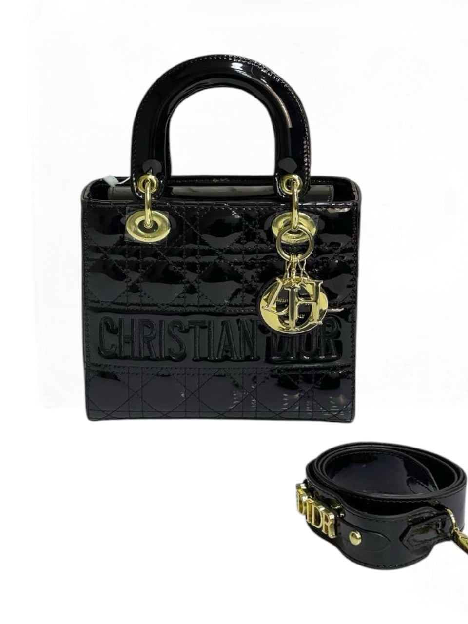 Christian Dior Patent Leather Lady Dior Bag with Gold Hardware