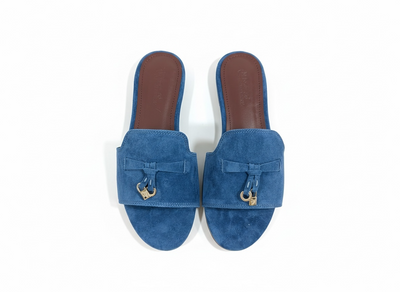 LORO PIANA Style Blue Suede Slides 💙✨ | Casual Luxury Edition