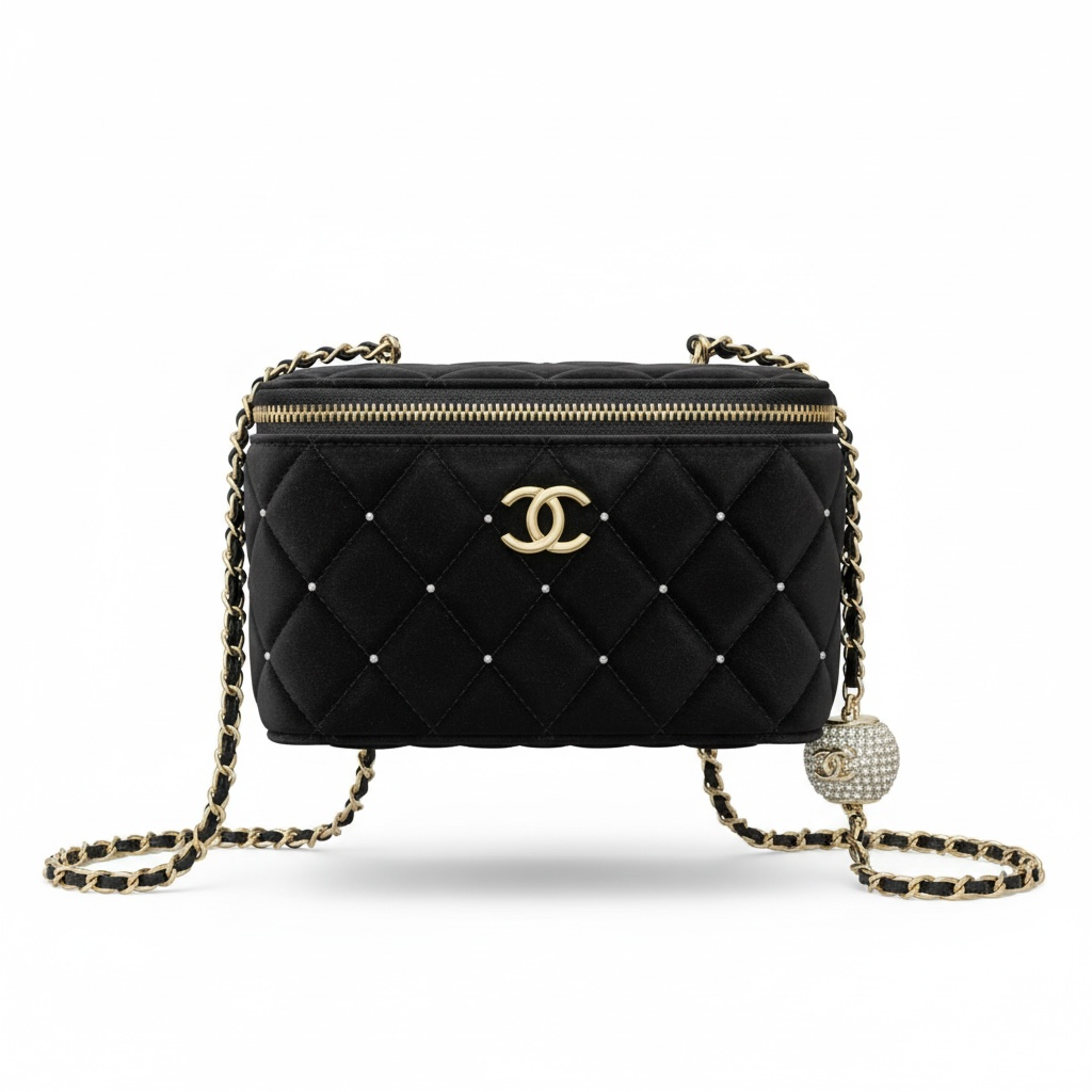 Chanel Quilted Vanity Crossbody – Black & Gold Crystal Edition ✨🖤
