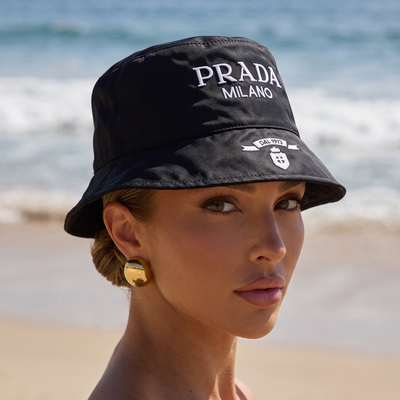 Prada Milano Embroidered Bucket Hat – Black Elegance 🖤