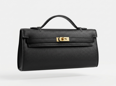 🖤 Hermès Black Leather Kelly Style Clutch