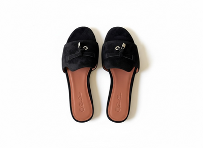 LORO PIANA Style Black Suede Slides 🖤✨ | Classic Minimal Edition