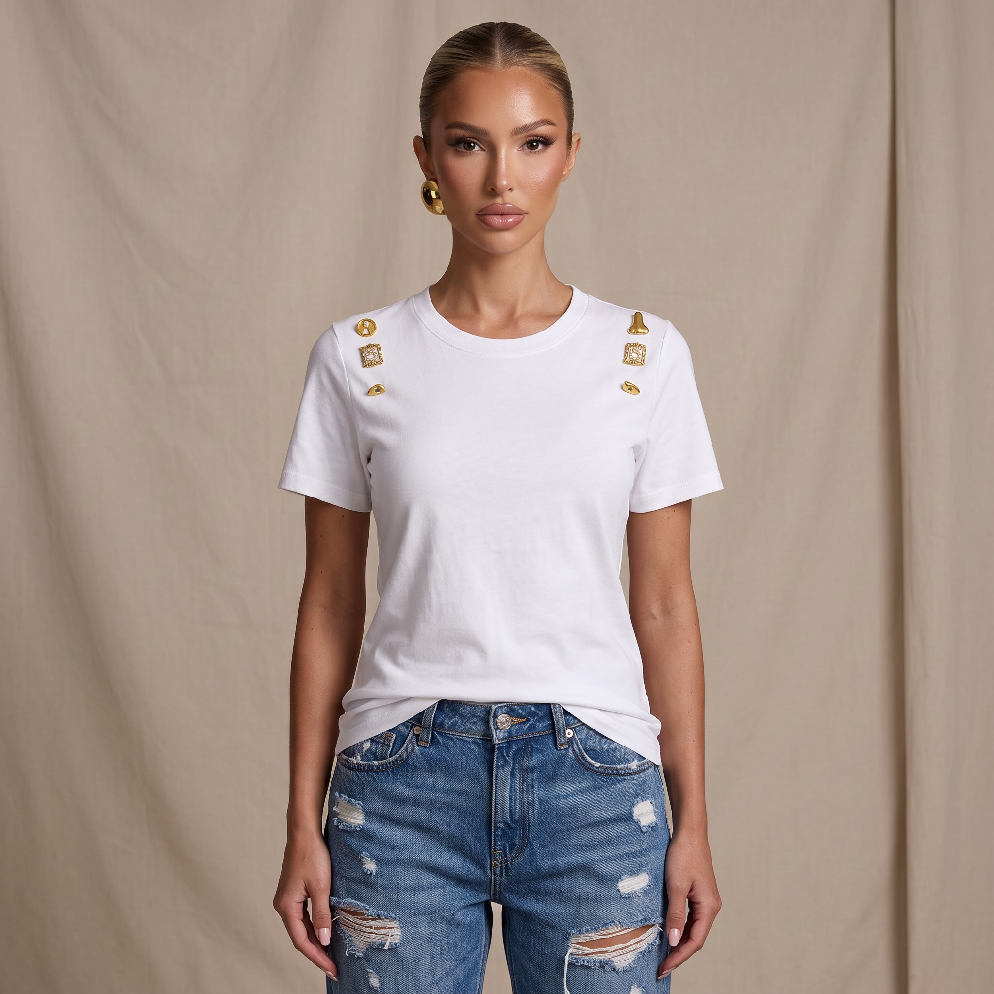 Schiaparelli Embellished Cotton T-Shirt – White one size