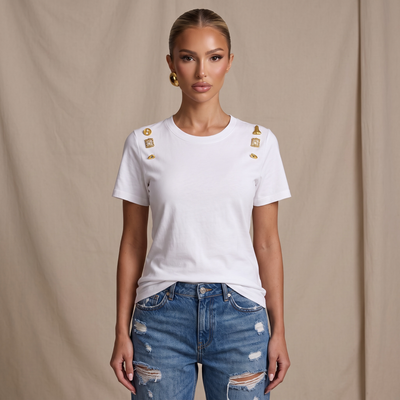 Schiaparelli Embellished Cotton T-Shirt – White one size