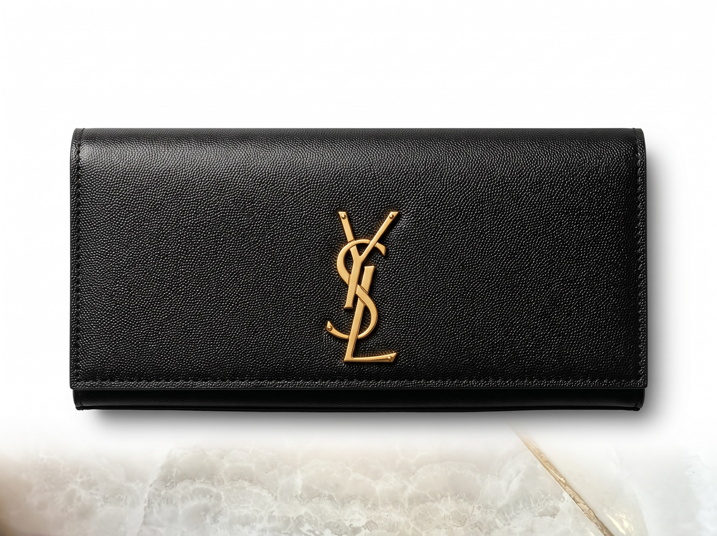 Saint Laurent Black Grain Leather YSL Clutch 🖤✨💛👛🔥